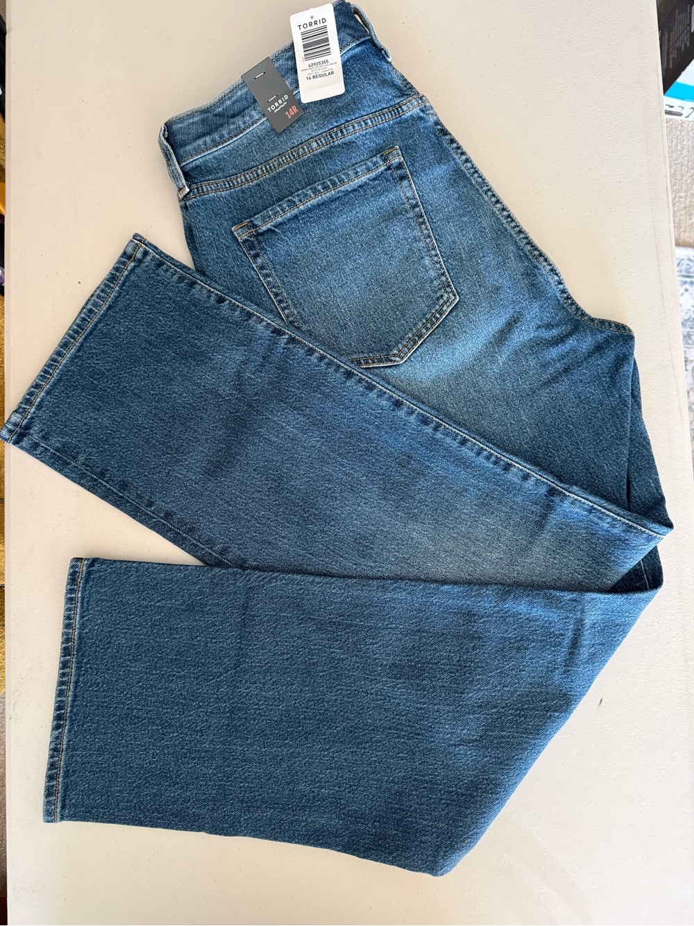 torrid High Rise Straight-Leg Elastic Waist Denim Jeans in Medium Wash Blue - Picture 5 of 14